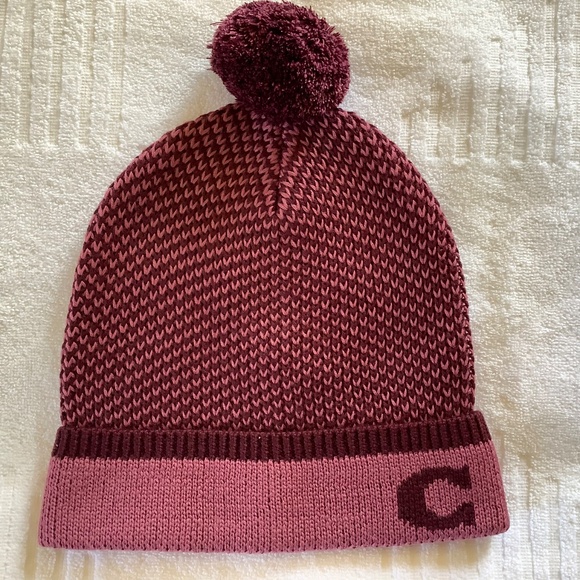Coach Wool Blend Knit Hat Beanie Dark Pink OZ - Picture 3 of 11